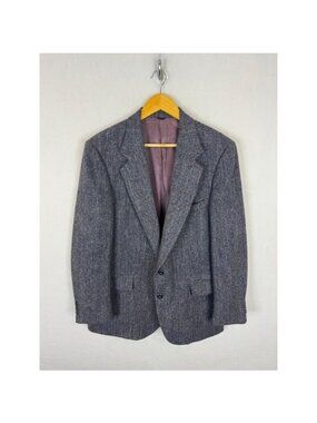 Harris Tweed The Bay Mens 44 / 42 Grey Herringbone Wool Blazer Sport Coat